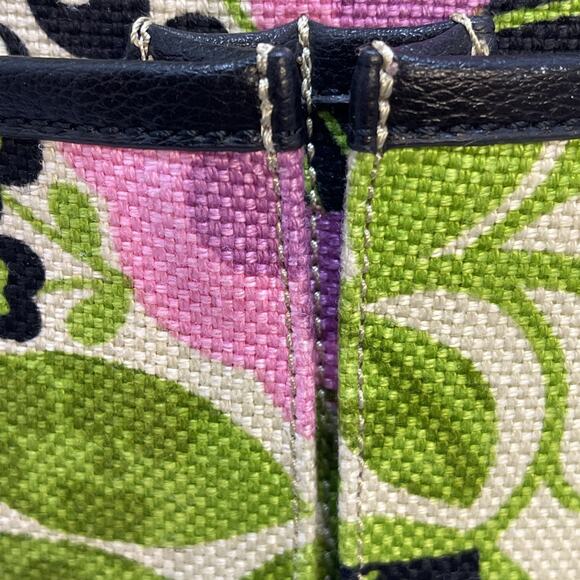 Spartina 449 Purple & Green Floral Linen/Leather Beach Bag or Weekender Tote XL - Picture 5 of 15